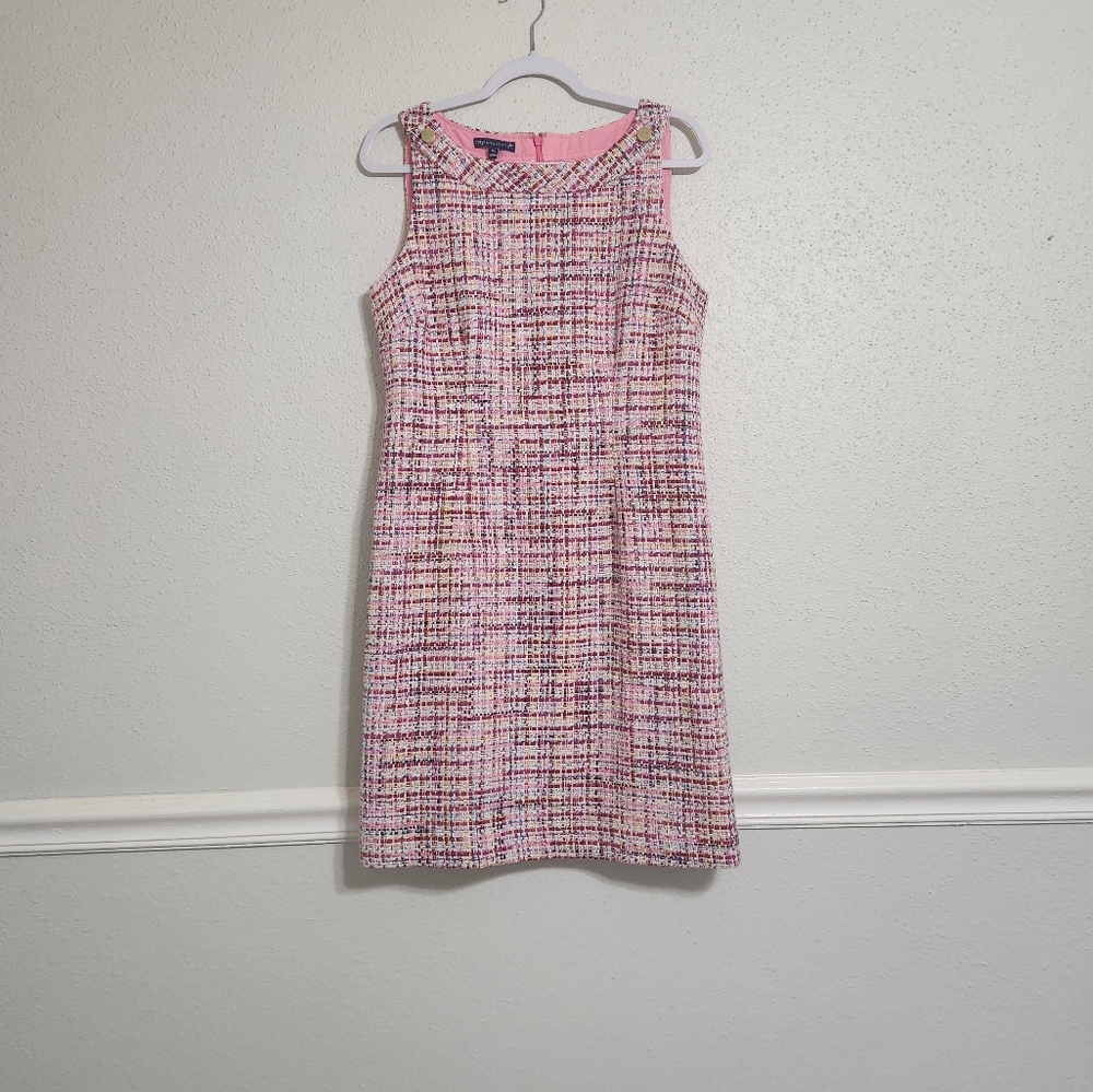 RSVP By Talbots Pink plaid Tweed Sleeveless Dress Size 10P Preppy